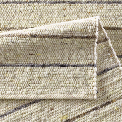 Wollteppich Natur | Reine Schur-Wolle Handweb Teppich gestreift | Grau